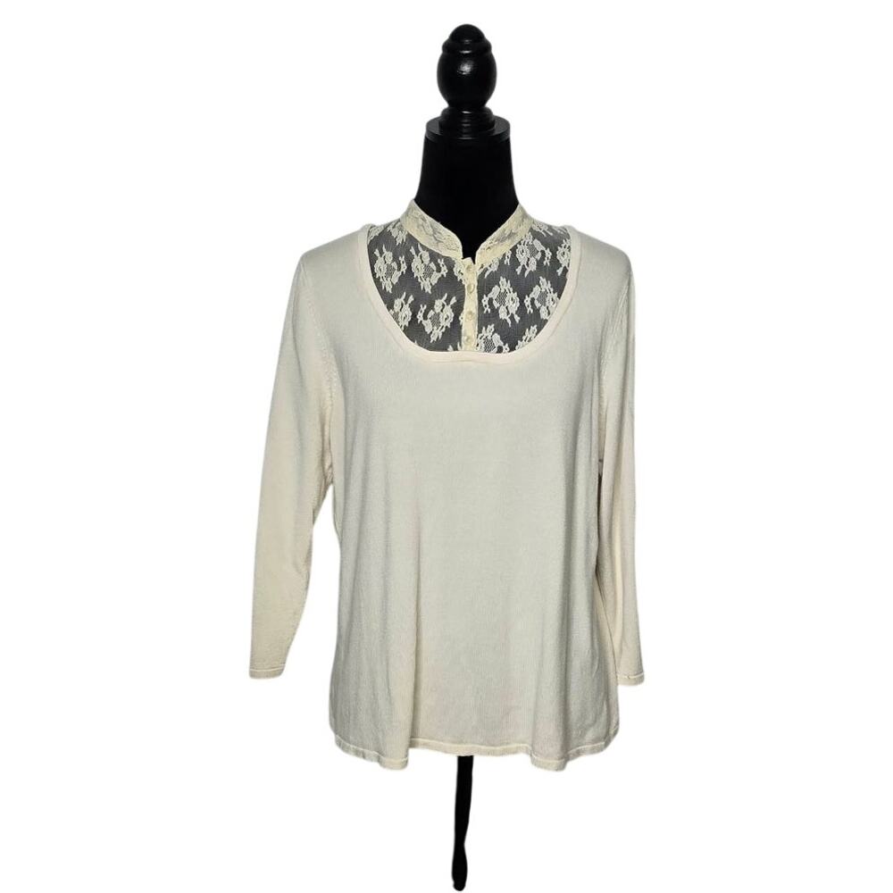 Notations Ivory Lace Pearl Button Romantic Cottagecore Top L